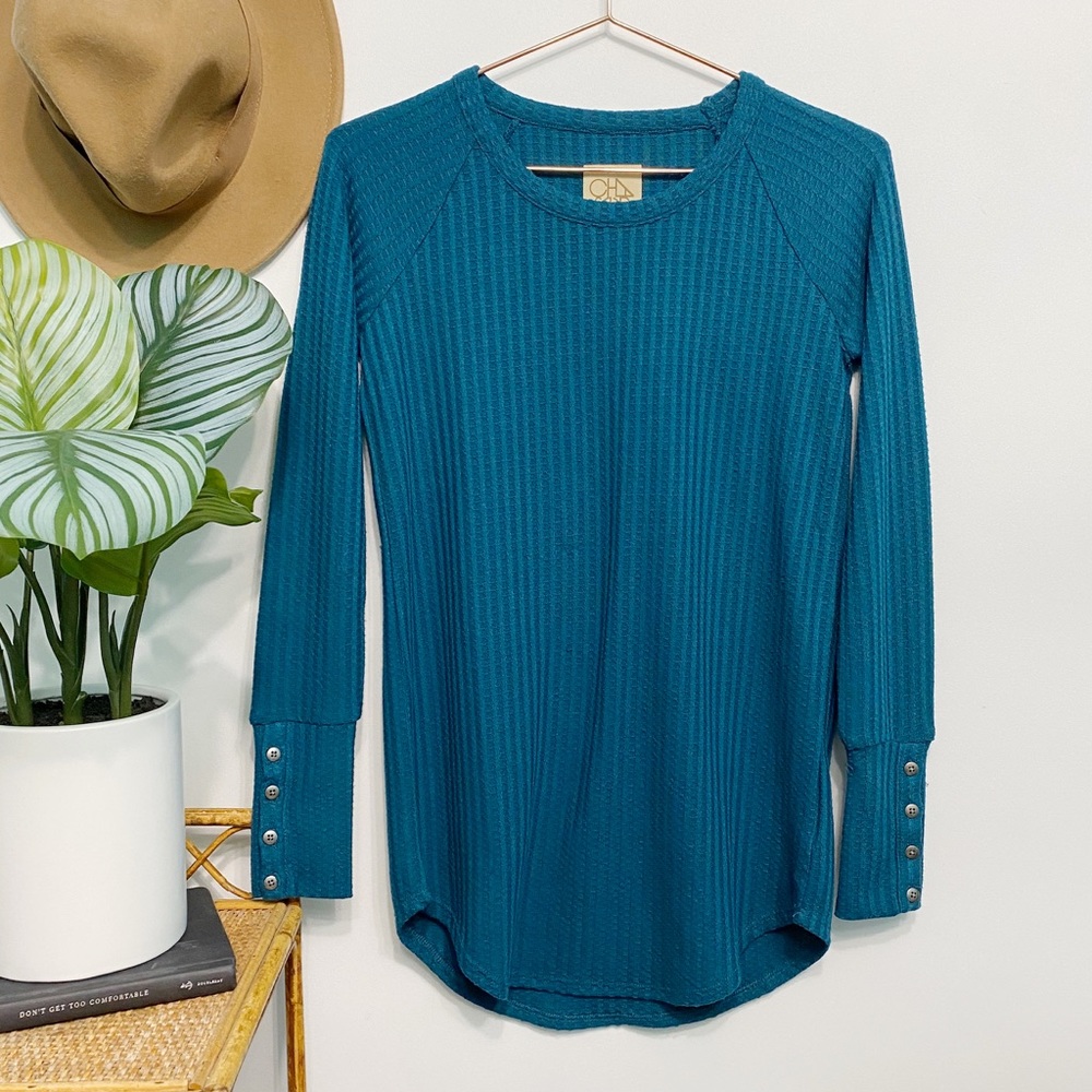 chaser | teal waffle knit thermal button cuffs xs nwt